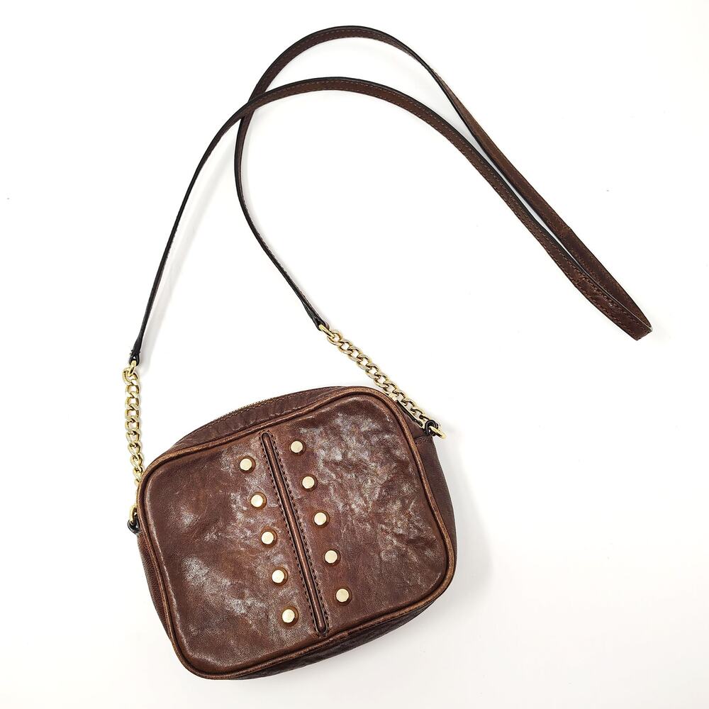 Michael Kors Crossbody Brown Leather Gold Studded Bag Purse Boho Western